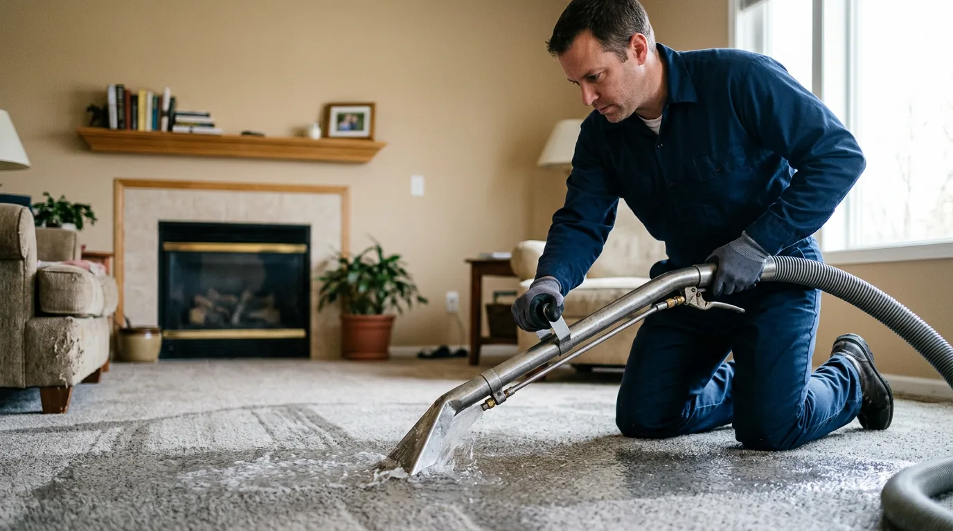 Water damage restoration technician working near Rio, WI